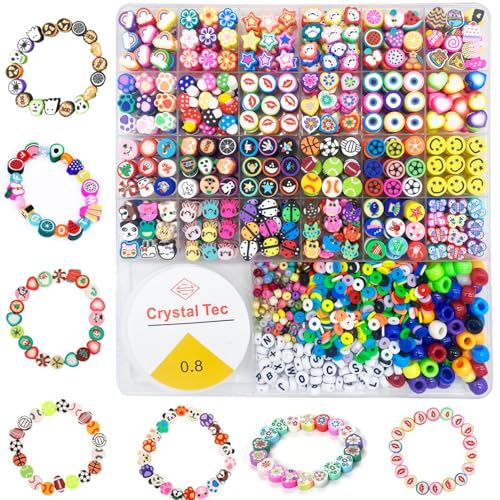 Tonperlen-Charms, 1000 Stück, Polymer-Ton-Perlen, Armbandherstellungs-Set, 30 Stile, niedlich, lustig, Obstblumen, Regenbogen-Schmetterling für Armbänder, Halsketten, DIY, Kunsthandwerk von HHOOMY