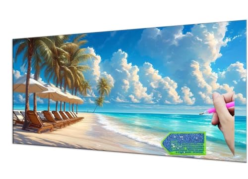 Diamond Painting Beach Coconut Trees, 5D Diamant Painting Bilder Erwachsene Groß, Diamond Painting Set for Adults and Beginners, DIY Mosaic Making Craft Set for Home Wall Decoration 20x40 cm T-942 von HHQGOUYG