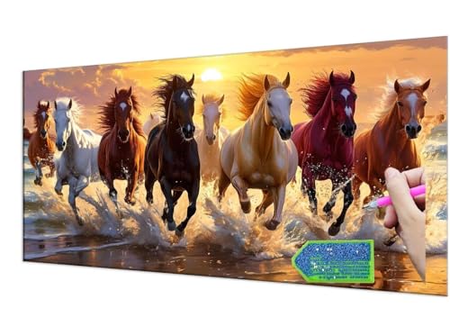 Diamond Painting Beach Horse, 5D Diamant Painting Bilder Erwachsene Groß, Diamond Painting Set for Adults and Kinder Beginners, DIY Mosaic Making Craft Set for Home Wall Decoration 20x40 cm T-940 von HHQGOUYG