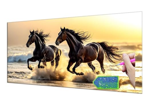 Diamond Painting Beach Horse, Diamond Painting Erwachsene Groß XXL 30x60 cm, DIY Full Drill Diamant Painting Kinder, Diamond Art zubehör cross stitch kit, Diamond Stickerei set Home Wand Dekor T-937 von HHQGOUYG