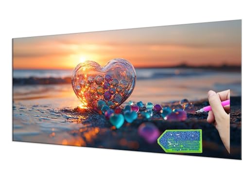 Diamond Painting Beach Love, 5D Diamant Painting Bilder Erwachsene Groß, Diamond Painting Set for Adults and Kinder Beginners, DIY Mosaic Making Craft Set for Home Wall Decoration 20x40 cm T-939 von HHQGOUYG