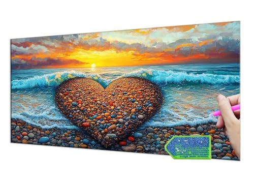 Diamond Painting Beach Love, 5D Diamant Painting Bilder Erwachsene Groß, Diamond Painting Set for Adults and Kinder Beginners, DIY Mosaic Making Craft Set for Home Wall Decoration 20x40 cm T-943 von HHQGOUYG