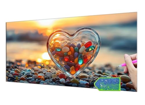 Diamond Painting Beach Love, 5D Diamant Painting Bilder Erwachsene Groß, Diamond Painting Set for Adults and Kinder Beginners, DIY Mosaic Making Craft Set for Home Wall Decoration 20x40 cm T-944 von HHQGOUYG