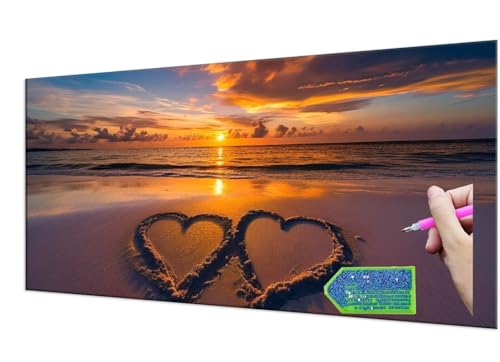 Diamond Painting Beach Love, 5D Diamant Painting Bilder Erwachsene Groß, Diamond Painting Set for Adults and Kinder Beginners, DIY Mosaic Making Craft Set for Home Wall Decoration 50x100 cm T-938 von HHQGOUYG