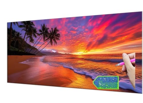 Diamond Painting Beach Sunset, 5D Diamant Painting Bilder Erwachsene Groß, Diamond Painting Set for Adults and Kinder Beginners, DIY Mosaic Making Craft Set for Home Wall Decoration 20x40 cm T-941 von HHQGOUYG