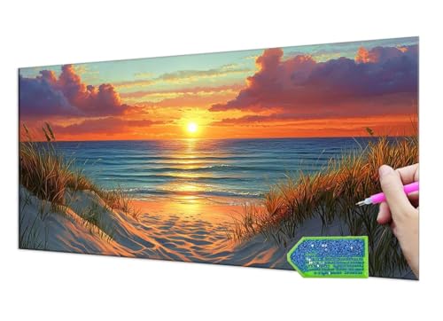 Diamond Painting Beach Sunset, 5D Diamant Painting Bilder Erwachsene Groß, Diamond Painting Set for Adults and Kinder Beginners, DIY Mosaic Making Craft Set for Home Wall Decoration 50x100 cm T-946 von HHQGOUYG