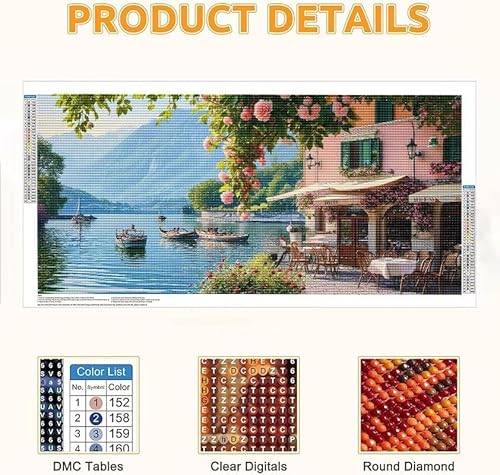 Diamond Painting Coast Cafe, 5D Diamant Painting Bilder Erwachsene Groß, Diamond Painting Set for Adults and Kinder Beginners, DIY Mosaic Making Craft Set for Home Wall Decoration 80x160 cm T-323 von HHQGOUYG