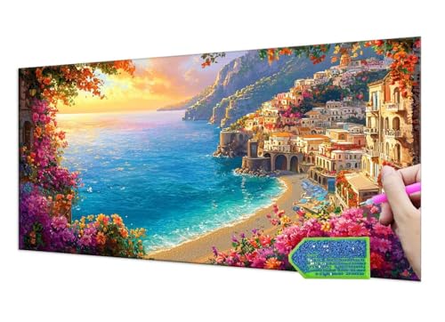 Diamond Painting Coast Scenery, Diamond Painting Erwachsene Groß XXL 30x60 cm, DIY Full Drill Diamant Painting Kinder, Diamond Art zubehör cross stitch kit, Diamond Stickerei set Home Wand Dekor T-326 von HHQGOUYG