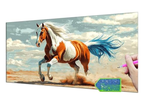 Diamond Painting Desert Horse, Diamond Painting Erwachsene Groß XXL 30x60 cm, DIY Full Drill Diamant Painting Kinder, Diamond Art zubehör cross stitch kit, Diamond Stickerei set Home Wand Dekor T-936 von HHQGOUYG