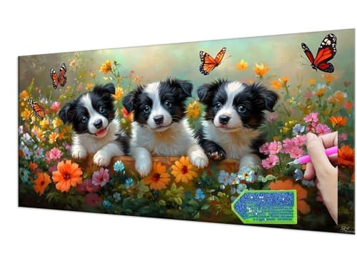 Diamond Painting Dog Flower, Diamond Painting Erwachsene Groß XXL 90x180 cm, DIY Full Drill Diamant Painting Kinder, Diamond Art zubehör cross stitch kit, Diamond Stickerei set Home Wand Dekor T-313 von HHQGOUYG