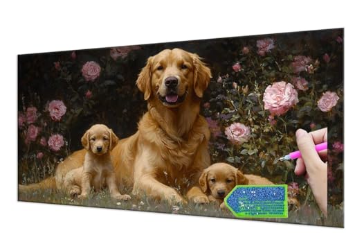 Diamond Painting Dogs and Dog Babies, 5D Diamant Painting Bilder Erwachsene Groß, Diamond Painting Set for Adults and Beginners, DIY Mosaic Making Craft Set for Home Wall Decoration 80x160 cm T-317 von HHQGOUYG