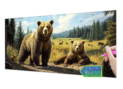 Diamond Painting Forest Bear, Diamond Painting Erwachsene Groß XXL 90x180 cm, DIY Full Drill Diamant Painting Kinder, Diamond Art zubehör cross stitch kit, Diamond Stickerei set Home Wand Dekor T-1027 von HHQGOUYG