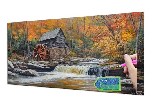 Diamond Painting Forest Cabin, 5D Diamant Painting Bilder Erwachsene Groß, Diamond Painting Set for Adults and Kinder Beginners, DIY Mosaic Making Craft Set for Home Wall Decoration 20x40 cm T-914 von HHQGOUYG