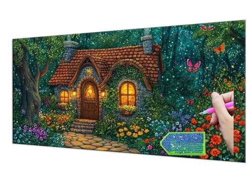 Diamond Painting Forest Cabin, 5D Diamant Painting Bilder Erwachsene Groß, Diamond Painting Set for Adults and Kinder Beginners, DIY Mosaic Making Craft Set for Home Wall Decoration 20x40 cm T-915 von HHQGOUYG