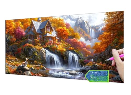 Diamond Painting Forest Cabin, 5D Diamant Painting Bilder Erwachsene Groß, Diamond Painting Set for Adults and Kinder Beginners, DIY Mosaic Making Craft Set for Home Wall Decoration 20x40 cm T-933 von HHQGOUYG