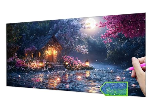 Diamond Painting Forest Cabin, 5D Diamant Painting Bilder Erwachsene Groß, Diamond Painting Set for Adults and Kinder Beginners, DIY Mosaic Making Craft Set for Home Wall Decoration 20x40 cm T-934 von HHQGOUYG