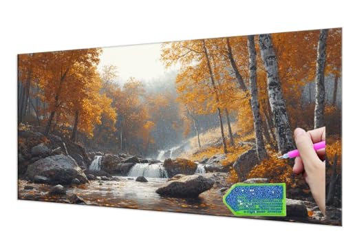 Diamond Painting Forest Creek, 5D Diamant Painting Bilder Erwachsene Groß, Diamond Painting Set for Adults and Kinder Beginners, DIY Mosaic Making Craft Set for Home Wall Decoration 20x40 cm T-916 von HHQGOUYG