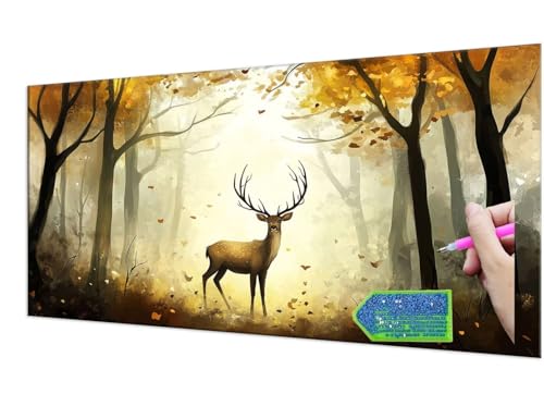 Diamond Painting Forest Deer, 5D Diamant Painting Bilder Erwachsene Groß, Diamond Painting Set for Adults and Kinder Beginners, DIY Mosaic Making Craft Set for Home Wall Decoration 20x40 cm T-911 von HHQGOUYG