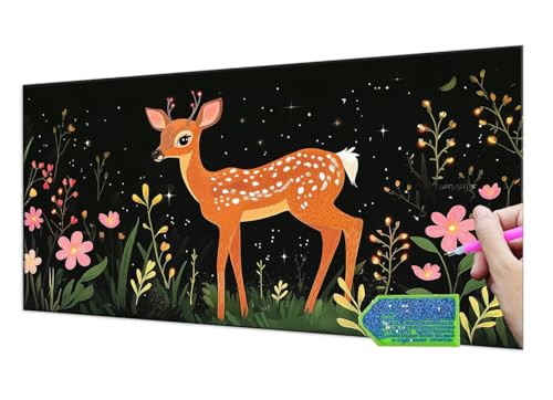 Diamond Painting Forest Deer, 5D Diamant Painting Bilder Erwachsene Groß, Diamond Painting Set for Adults and Kinder Beginners, DIY Mosaic Making Craft Set for Home Wall Decoration 20x40 cm T-925 von HHQGOUYG