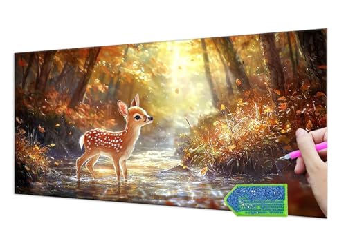 Diamond Painting Forest Deer, 5D Diamant Painting Bilder Erwachsene Groß, Diamond Painting Set for Adults and Kinder Beginners, DIY Mosaic Making Craft Set for Home Wall Decoration 20x40 cm T-931 von HHQGOUYG