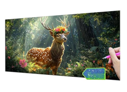 Diamond Painting Forest Deer, 5D Diamant Painting Bilder Erwachsene Groß, Diamond Painting Set for Adults and Kinder Beginners, DIY Mosaic Making Craft Set for Home Wall Decoration 20x40 cm T-932 von HHQGOUYG