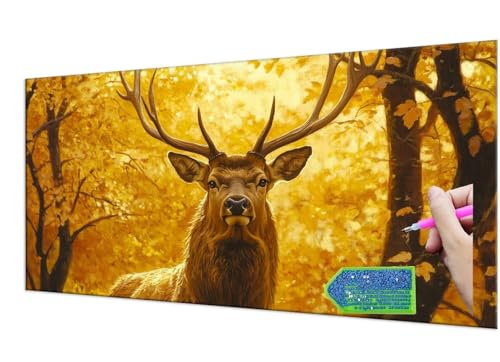 Diamond Painting Forest Deer, Diamond Painting Erwachsene Groß XXL 30x60 cm, DIY Full Drill Diamant Painting Kinder, Diamond Art zubehör cross stitch kit, Diamond Stickerei set Home Wand Dekor T-910 von HHQGOUYG