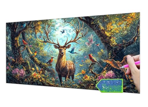 Diamond Painting Forest Elk, 5D Diamant Painting Bilder Erwachsene Groß, Diamond Painting Set for Adults and Kinder Beginners, DIY Mosaic Making Craft Set for Home Wall Decoration 50x100 cm T-927 von HHQGOUYG