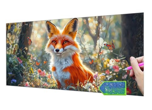 Diamond Painting Forest Fox, 5D Diamant Painting Bilder Erwachsene Groß, Diamond Painting Set for Adults and Kinder Beginners, DIY Mosaic Making Craft Set for Home Wall Decoration 20x40 cm T-922 von HHQGOUYG