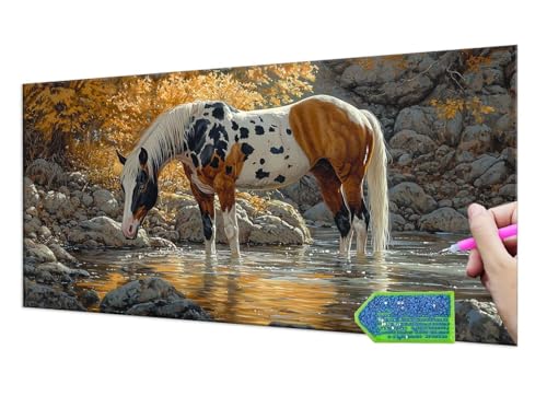 Diamond Painting Forest Horse, Diamond Painting Erwachsene Groß XXL 30x60 cm, DIY Full Drill Diamant Painting Kinder, Diamond Art zubehör cross stitch kit, Diamond Stickerei set Home Wand Dekor T-926 von HHQGOUYG