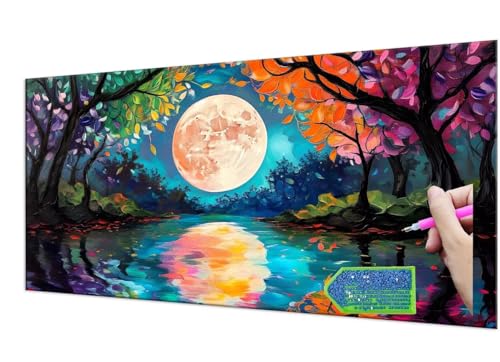 Diamond Painting Forest Moon, 5D Diamant Painting Bilder Erwachsene Groß, Diamond Painting Set for Adults and Kinder Beginners, DIY Mosaic Making Craft Set for Home Wall Decoration 20x40 cm T-917 von HHQGOUYG