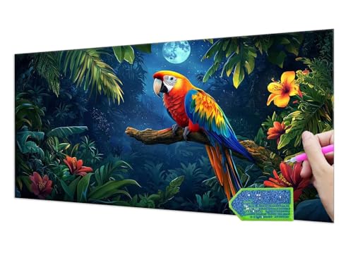 Diamond Painting Forest Parrot, 5D Diamant Painting Bilder Erwachsene Groß, Diamond Painting Set for Adults and Kinder Beginners, DIY Mosaic Making Craft Set for Home Wall Decoration 50x100 cm T-935 von HHQGOUYG