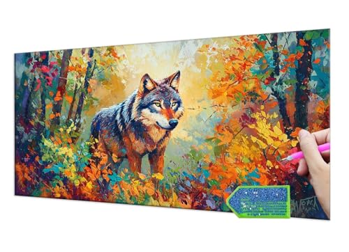 Diamond Painting Forest Wolf, 5D Diamant Painting Bilder Erwachsene Groß, Diamond Painting Set for Adults and Kinder Beginners, DIY Mosaic Making Craft Set for Home Wall Decoration 50x100 cm T-923 von HHQGOUYG