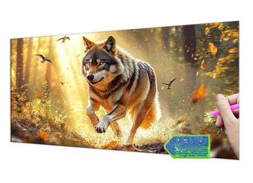 Diamond Painting Forest Wolf, 5D Diamant Painting Bilder Erwachsene Groß, Diamond Painting Set for Adults and Kinder Beginners, DIY Mosaic Making Craft Set for Home Wall Decoration 50x100 cm T-924 von HHQGOUYG