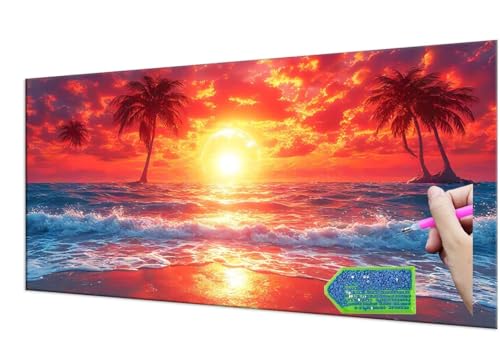 Diamond Painting Groß XXL 100x200 cm Diamant Painting Bilder Sunset Sea Diamond Art Erwachsene DlY Ful Round Diamant Kunst Malerei zubehör Set Kreuzstich Bilder Home Wand Dekor Geschenk y-1090 von HHQGOUYG