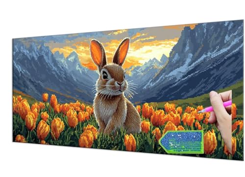 Diamond Painting Groß XXL 40x80 cm Diamant Painting Bilder Rabbit Tulip Diamond Art Erwachsene DlY Ful Round Diamant Kunst Malerei zubehör Set Kreuzstich Bilder Home Wand Dekor Geschenk y-1074 von HHQGOUYG