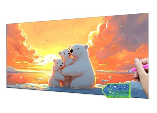 Diamond Painting Sunset Polar Bear, 5D Diamant Painting Bilder Erwachsene Groß, Diamond Painting Set for Adults and Beginners, DIY Mosaic Making Craft Set for Home Wall Decoration 50x100 cm T-1100 von HHQGOUYG