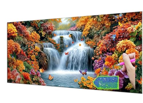 Diamond Painting Waterfall Scenery, 5D Diamant Painting Bilder Erwachsene Groß, Diamond Painting Set for Adults and Beginners, DIY Mosaic Making Craft Set for Home Wall Decoration 50x100 cm T-849 von HHQGOUYG