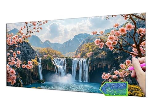 Diamond Painting waterfall, 5D Diamant Painting Bilder Erwachsene Groß, Diamond Painting Set for Adults and Kinder Beginners, DIY Mosaic Making Craft Set for Home Wall Decoration 50x100 cm T-855 von HHQGOUYG