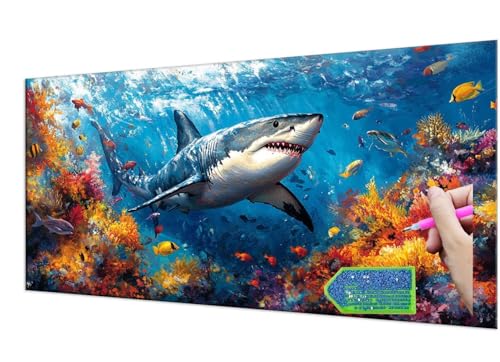 HHQGOUYG Diamond Painting shark, 5D Diamant Painting Bilder Erwachsene Groß, Diamond Painting Set for Adults and Kinder Beginners, DIY Mosaic Making Craft Set for Home Wall Decoration 20x40 cm T-947 von HHQGOUYG