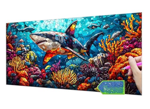 HHQGOUYG Diamond Painting shark, 5D Diamant Painting Bilder Erwachsene Groß, Diamond Painting Set for Adults and Kinder Beginners, DIY Mosaic Making Craft Set for Home Wall Decoration 20x40 cm T-948 von HHQGOUYG