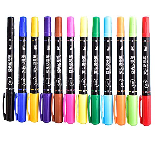 HHSclothing Holz Wachs 0,75 mm 12-Farben-Stift-Set Wasser-Kombinationsmarkierung Acryl 3 ml Malstift Double Office & Schreibwaren (Multicolor, One Size) von HHSclothing