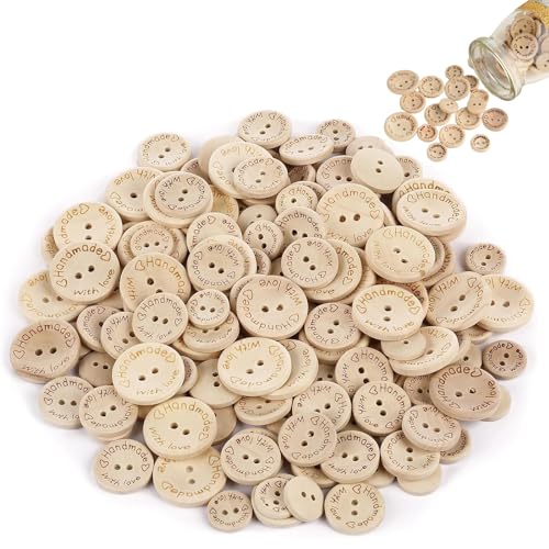 150 Stück Handmade Knöpfe Holzknöpfe Groß Knöpfe zum Basteln Knöpfe Holz Bastelknöpfe Holzknöpfe Kinder Holzknöpfe Natur Holz Knöpfe Handmade Label zum Annähen Basteln von Dekorationen von HHZZXCDH