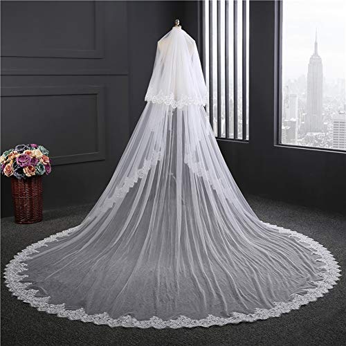 Brautschleier 3.5M Lange Hochzeit Schleier Weiß/Elfenbein Spitze Rand Hochzeit Zubehör Braut Schleier mit Kamm, Ivory, 3.5 * 3m von HHveil