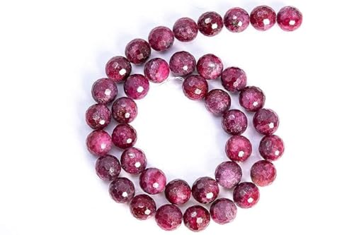 HI International Rubin-Halskette, Rubin-Perlen, Halskette, 8 mm, rote Rubin-Jade-Perlen, Güteklasse A+, echter natürlicher Edelstein, halber Strang, mikrofacettiert, rund, lose Perlen, 40,6 cm, 16 von HI International