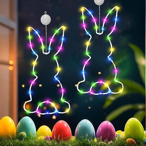 2 Stück Osterdeko Led Fenster Licht, Ostern Deko LED Lichterkette Osternhasen Fensterlichter mit Saugnapf und Timer Batteriebetrie, Osterdeko Für Draußen & Innen, Zuhause Party von HIAME