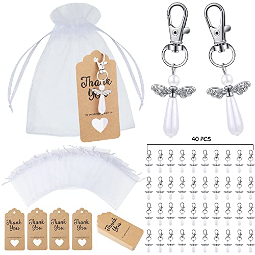 120 Stück Engel Design Schlüsselanhänger Gefälligkeiten Set Metall Engel Anhänger Schlüsselanhänger Schlüsselanhänger Dankeschön Kraft Tags, Organzabeutel, Taufgeschenke für Babyparty, Brautparty, von HICARER