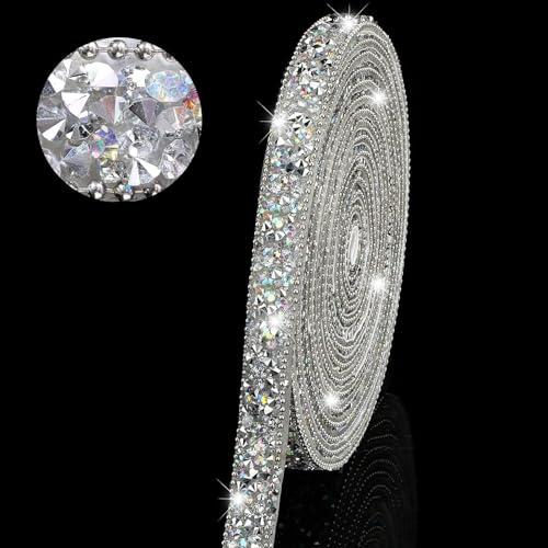 3 Yards Harz Kristall Strassband Selbstklebendes Diamant Band Bling Glitzersteine Band Strasssteine Band zum Basteln Selbstklebendes Glitzerband (Silber, Länge: 6 Yard Breite: 0,4 Zoll) von HICARER