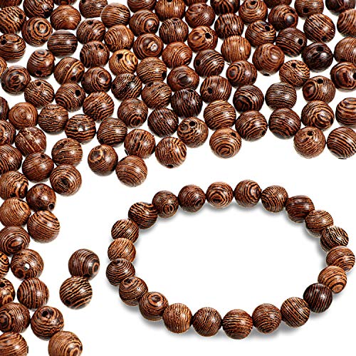 500 Stücke Holzperlen Dunkelbraun Verschiedene Afrikanische Perlen Natürliche Runde Holz Lose Handwerk Perlen für Armbänder und Schmuckherstellung, 8 mm von HICARER