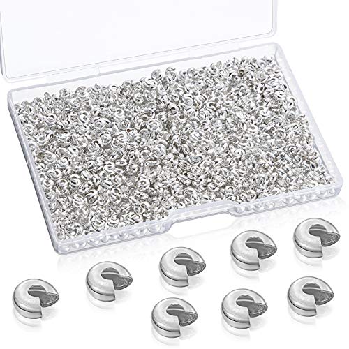 800 Stück Quetschperlenabdeckungen halbrunde offene Quetschperlen Abdeckungen für DIY Schmuckherstellung (Silber, 3,0 mm) von HICARER