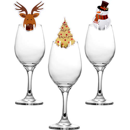 Hicarer 30 Stücke Weihnachten Weinglas Dekorationen Cup Karten Tischdekoration für Party Lieferungen (Schneemann, Elch und Weihnachtsbaum) von HICARER